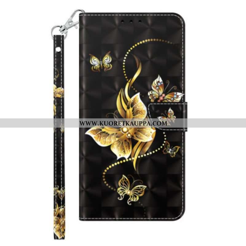 Flip Case Sony Xperia 1 IV Suojaketju Kuori Kultaiset Perhoset Hihnalla