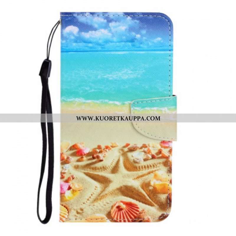 Flip Case Xiaomi Redmi Note 11 Pro Plus 5G Suojaketju Kuori Lanyard Beach