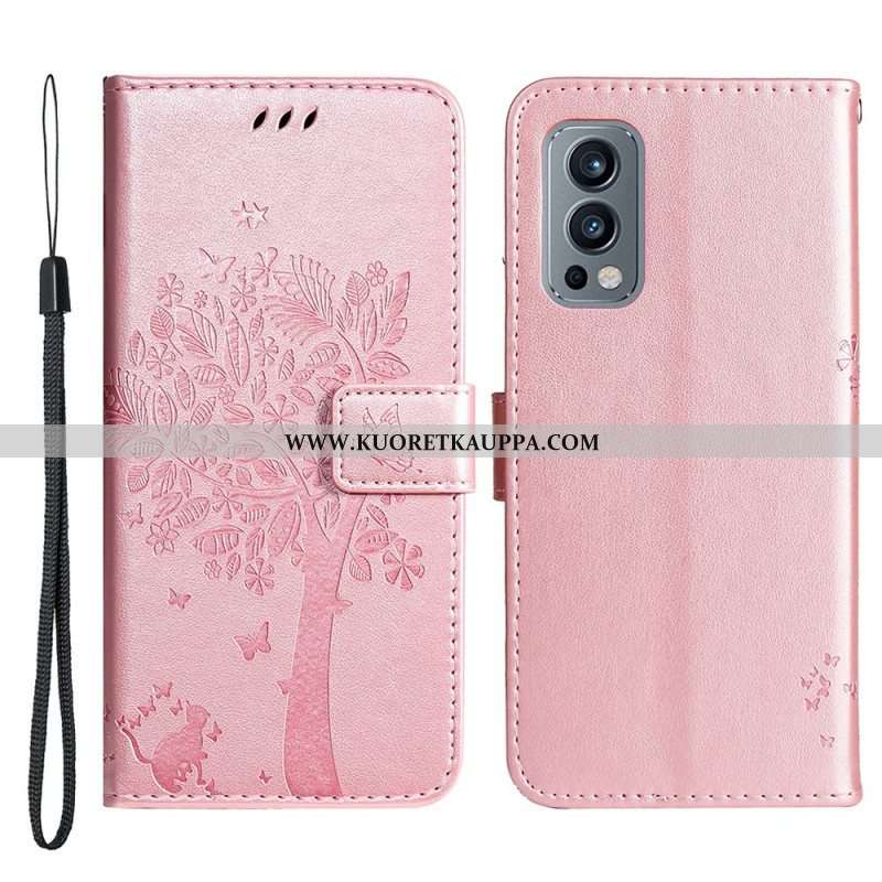 Kotelot OnePlus Nord 2 5G Suojaketju Kuori Tree Ja Strappy Cat