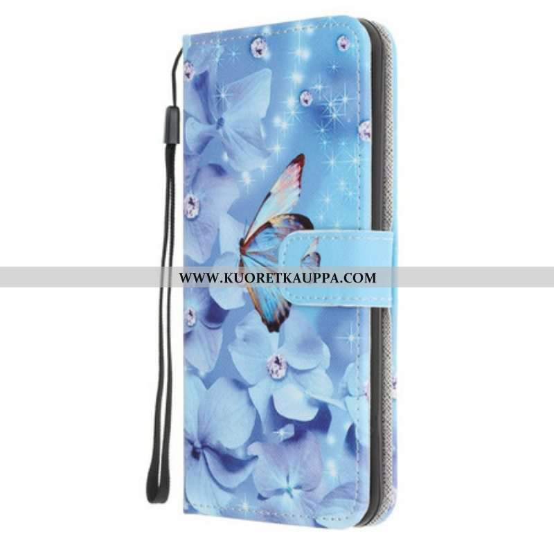 Kotelot Samsung Galaxy A52 4G / A52 5G / A52s 5G Suojaketju Kuori Strappy Diamond Perhoset