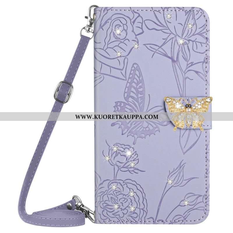 Kotelot Samsung Galaxy M13 Butterfly Charm Ja Olkahihna