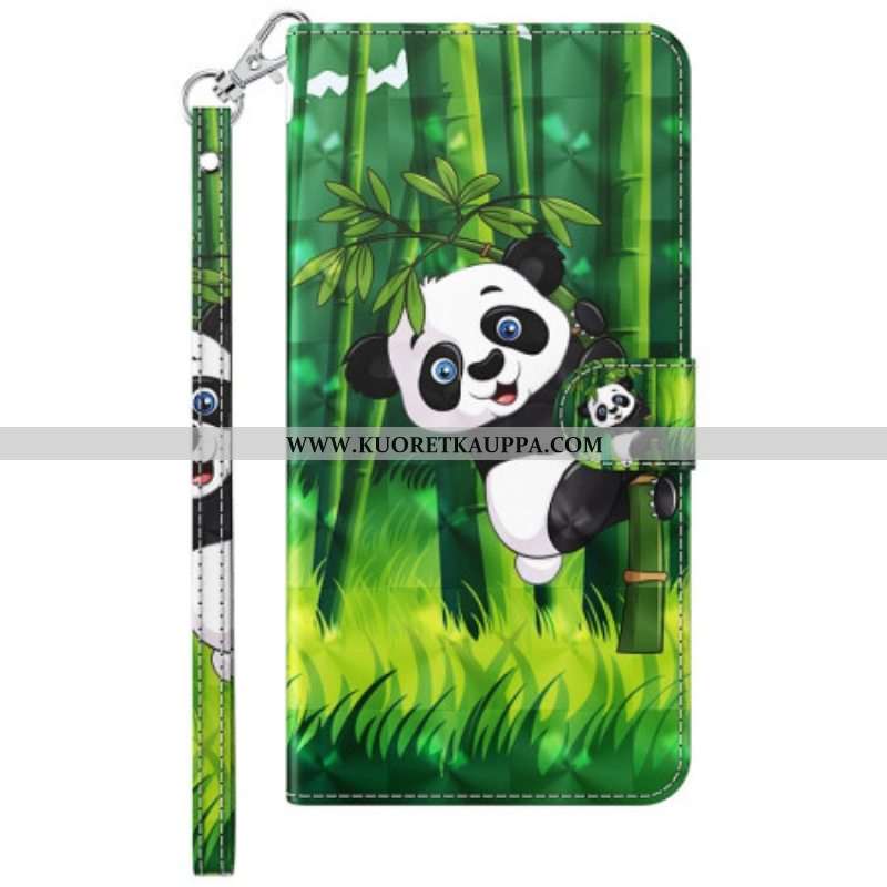 Kotelot Samsung Galaxy S23 Plus 5G Suojaketju Kuori Panda Ja Bambu Kaulanauhalla