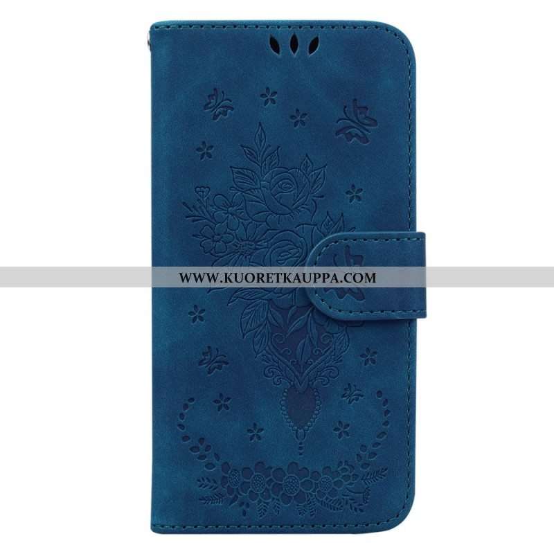 Kotelot Xiaomi Redmi Note 12 5G Suojaketju Kuori Strappy Ruusut Ja Perhoset