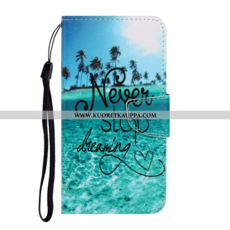 Kotelot iPhone 13 Pro Suojaketju Kuori Älä Koskaan Lopeta Unelmointia Navy Strappy