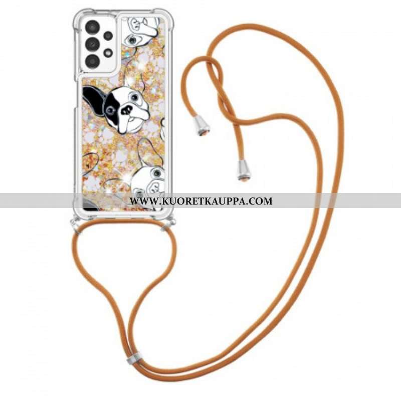 Kuori Samsung Galaxy A13 Kiristysnyörillä Paljetti Kiristysnyöri Koirat