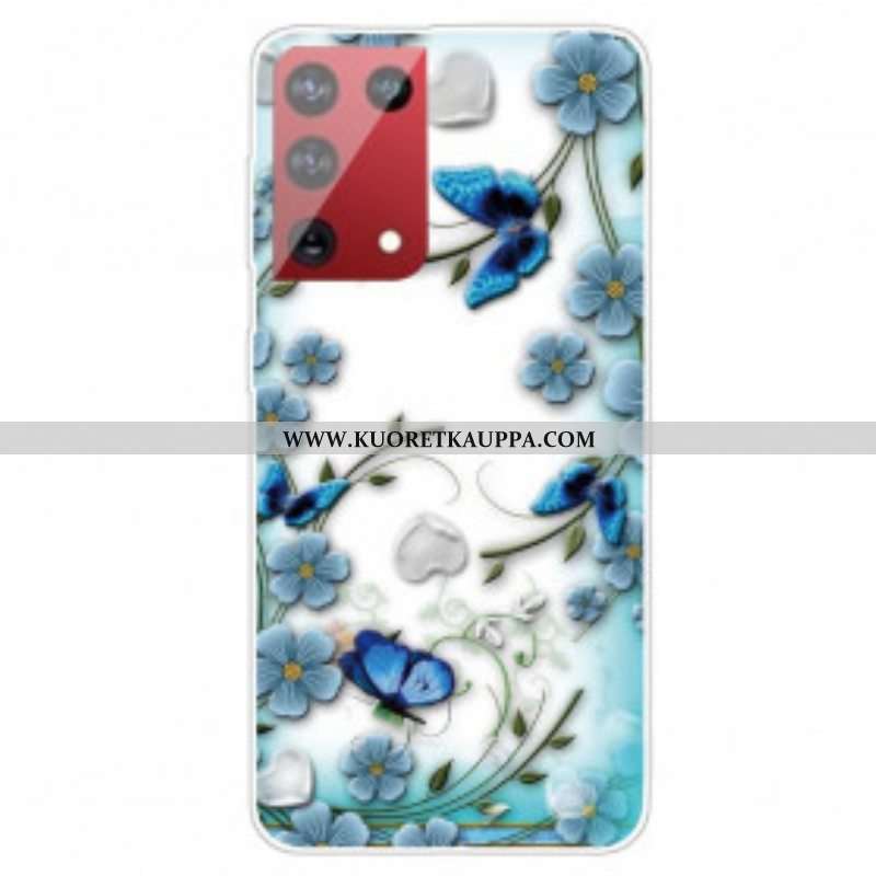 Kuori Samsung Galaxy S21 Ultra 5G Retro Perhosia Ja Kukkia