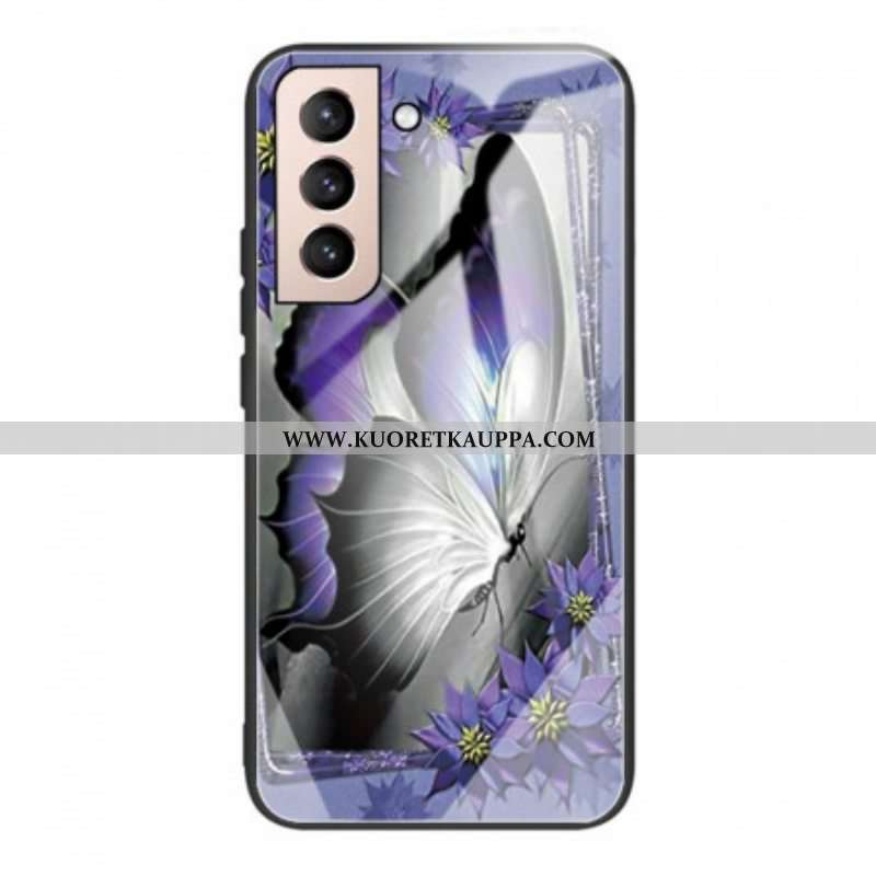 Kuori Samsung Galaxy S22 Plus 5G Purple Butterfly Karkaistu Lasi