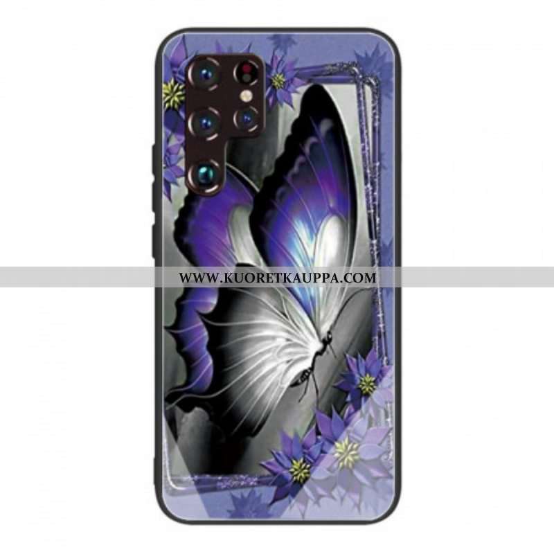 Kuori Samsung Galaxy S22 Ultra 5G Purple Butterfly Karkaistu Lasi