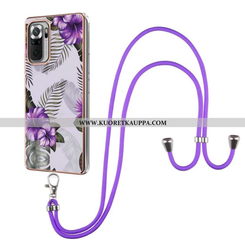 Kuori Xiaomi Redmi Note 10 Pro Kiristysnyörillä Marmorinen Kukkainen Kiristysnyöri