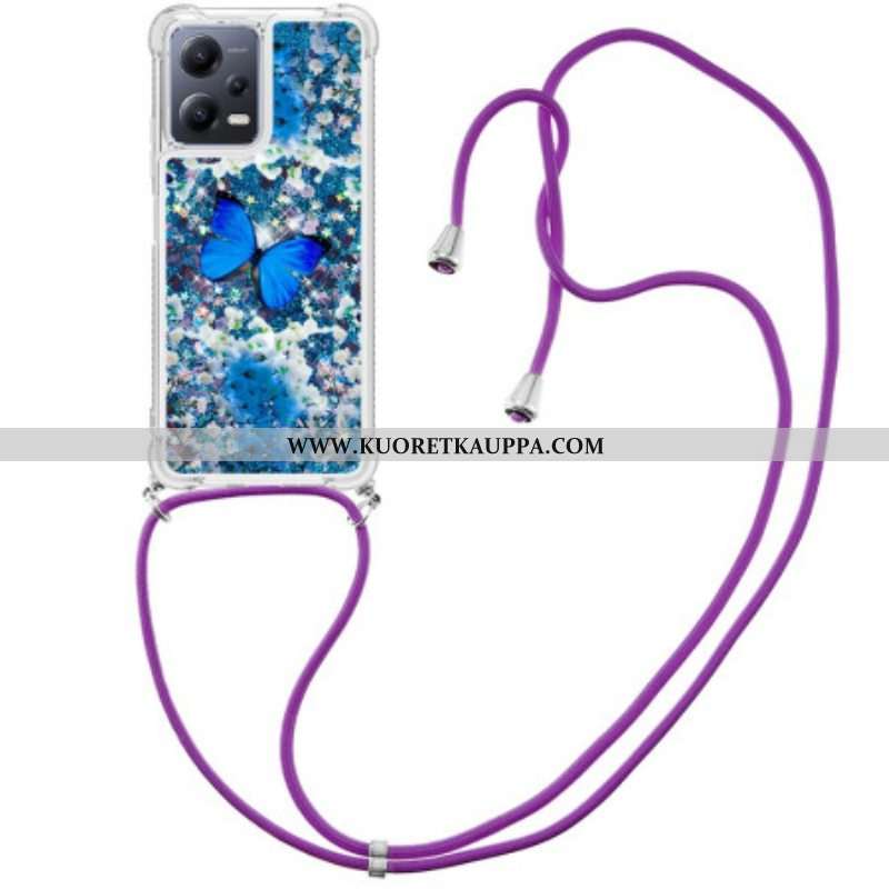 Kuori Xiaomi Redmi Note 12 5G Kiristysnyörillä Kiristysnyöri Paljettiperhosia