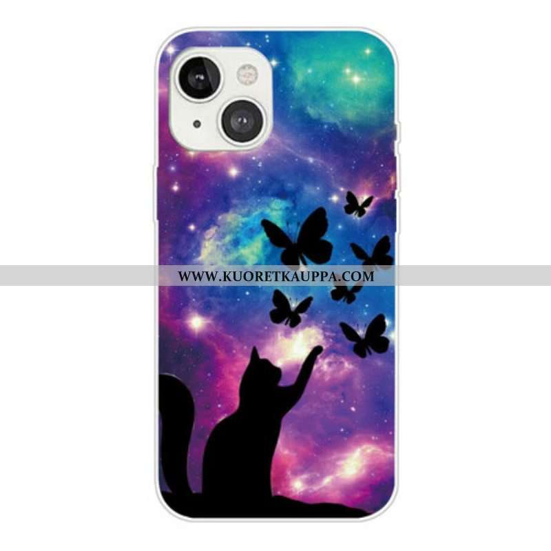 Kuori iPhone 13 Mini Kissa Ja Perhosia Avaruudessa
