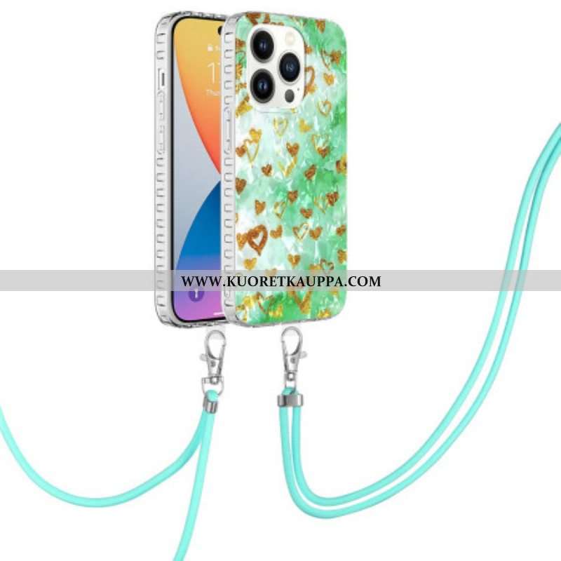 Kuori iPhone 14 Pro Kiristysnyörillä Tyylikäs Sydämen Kiristysnyöri