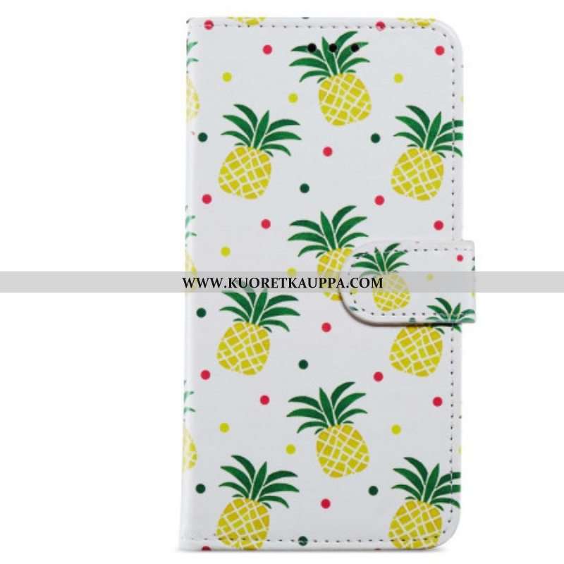 Nahkakotelo Moto G73 5G Suojaketju Kuori Strappy Ananas
