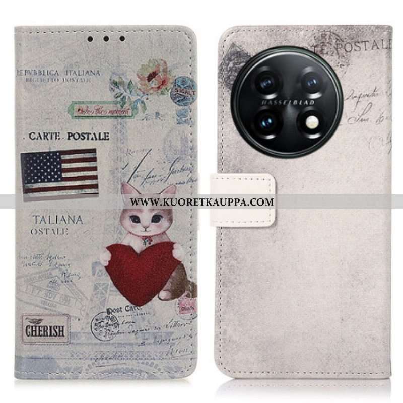 Nahkakotelo OnePlus 11 5G Traveller Cat