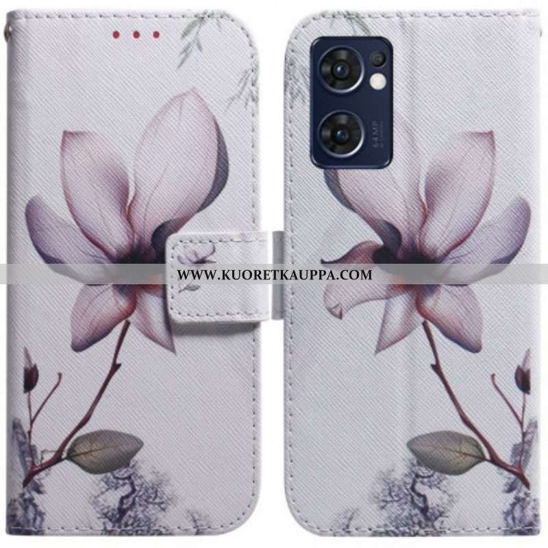 Nahkakotelo Oppo Find X5 Lite Flower Dusty Pink