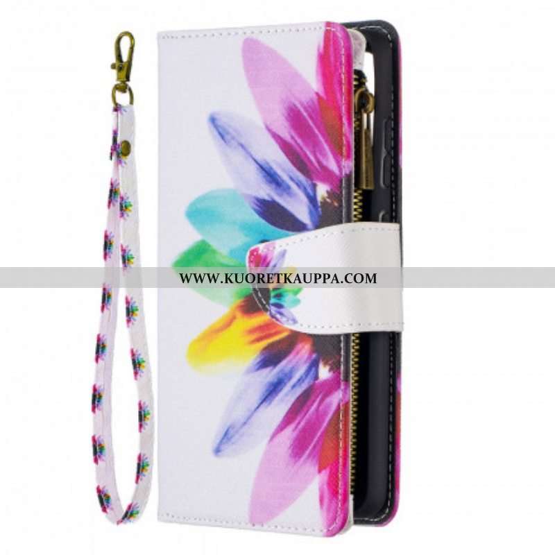 Nahkakotelo Samsung Galaxy A52 4G / A52 5G / A52s 5G Kukkavetoketjullinen Tasku