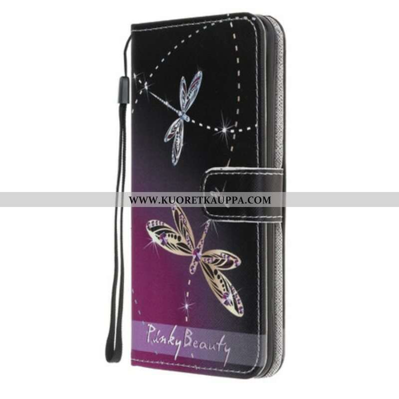 Nahkakotelo Samsung Galaxy A52 4G / A52 5G / A52s 5G Suojaketju Kuori Strappy Dragonflies