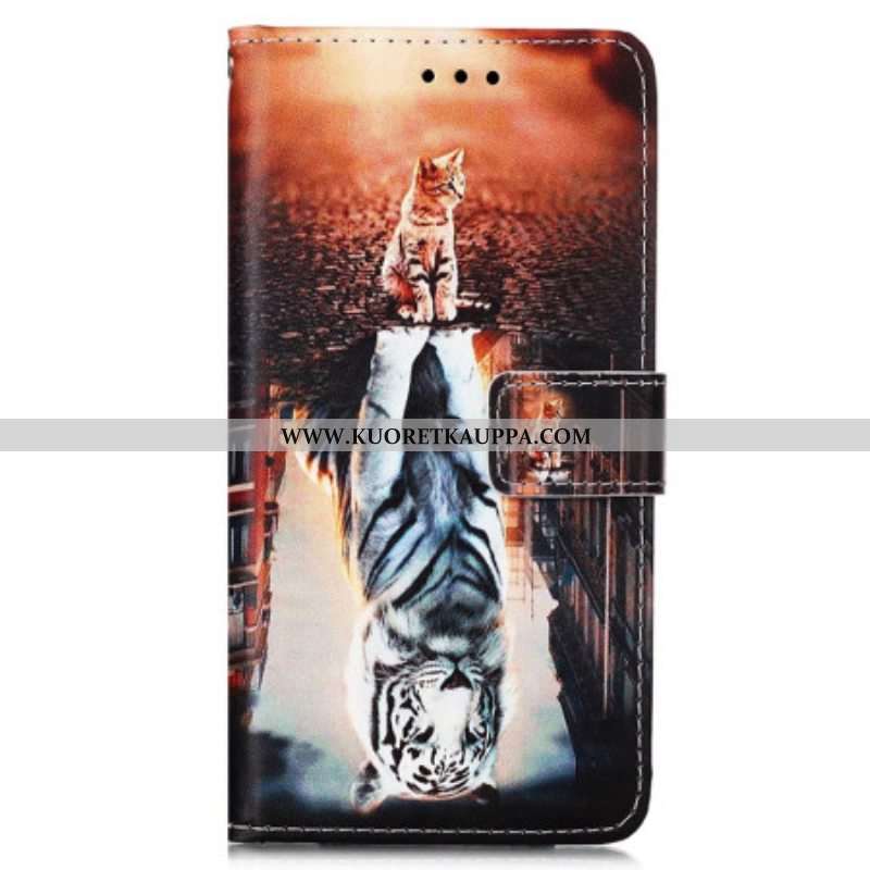 Nahkakotelo Samsung Galaxy A54 5G Suojaketju Kuori Strappy Kitten Dream