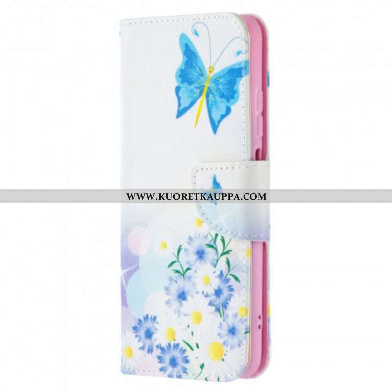 Nahkakotelo Xiaomi Redmi Note 10 / 10S Maalattuja Perhosia Ja Kukkia
