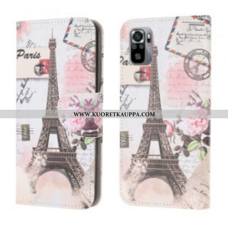 Nahkakotelo Xiaomi Redmi Note 10 / 10S Retro Eiffel-torni