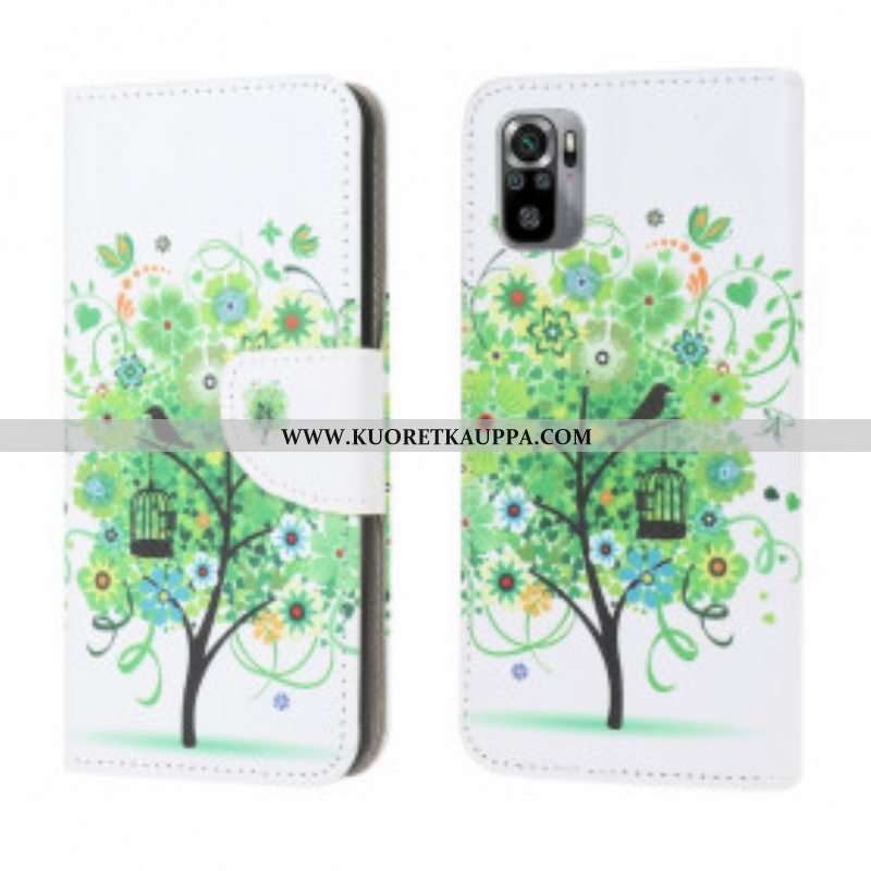 Nahkakotelo Xiaomi Redmi Note 10 / 10S Vihreä Puu