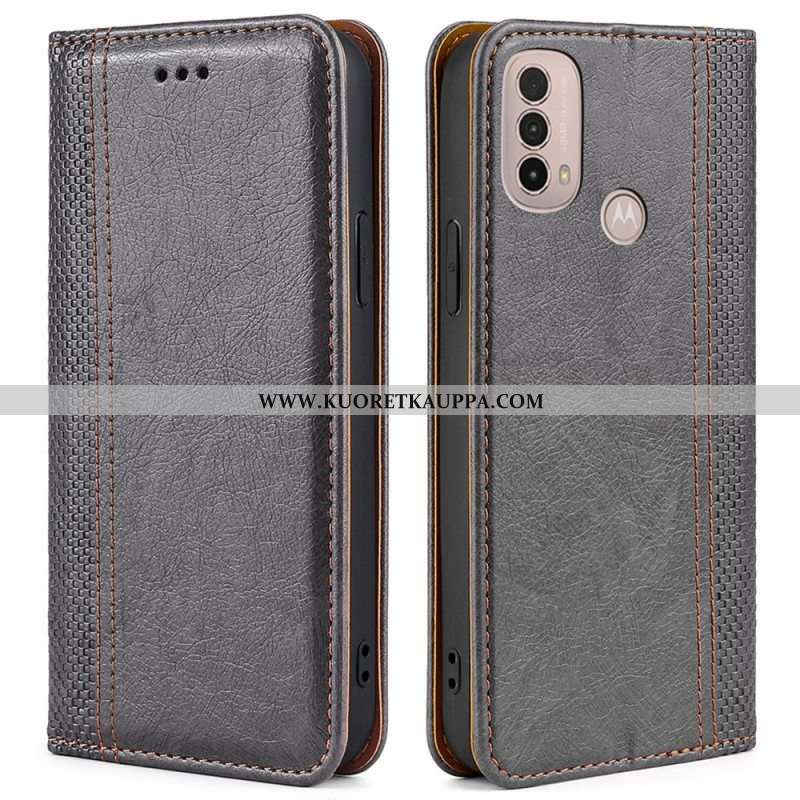 Puhelinkuoret Moto E40 / E30 / E20 Kotelot Flip Litsi Haljasnahan Ompeleet