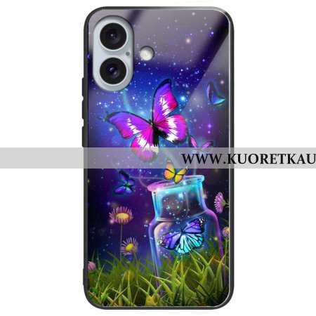 Case iPhone 16 Plus Puhelinkuoret Karkaistu Lasipullo Ja Perhonen