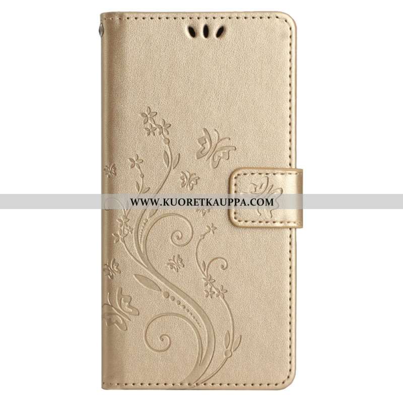 Nahkakotelo Oppo Reno 11 Pro 5g Perhoskuvio Hihnalla