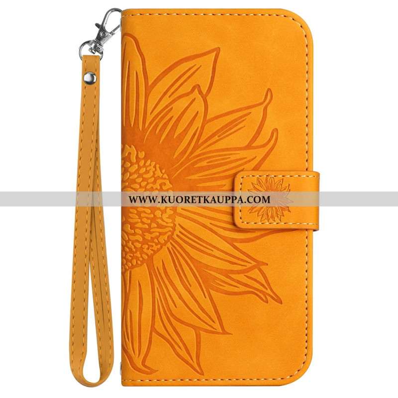 Nahkakotelo Xiaomi Redmi Note 13 Pro 4g Auringonkukkaprintti Hihnalla