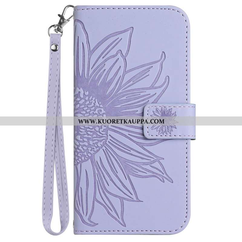 Nahkakotelo Xiaomi Redmi Note 13 Pro 4g Auringonkukkaprintti Hihnalla